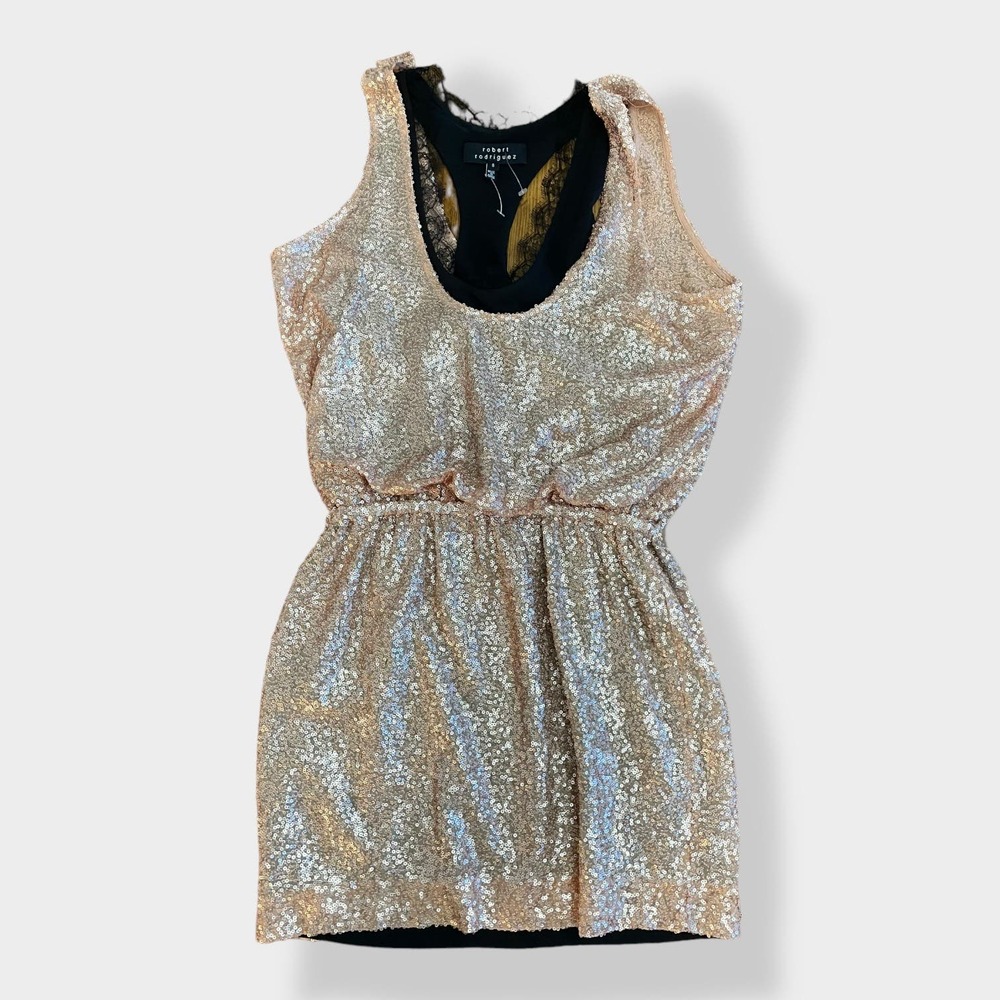 Robert Rodriguez NWOT designer sequin and silk‎ rose gold dress size 8